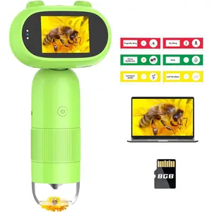 Handheld Digital Microscope for Kids 1000X,16MP Portable Pocket Microscope with 2inch IPS Screen,1080P Coin Magnifier for Collectors with 8 LEDs, PC View, 8GB