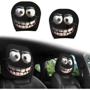2PCS Funny Cartoon Car Headrest Covers, Cute Funny Cartoon Eyes Car Seat Head Rest Protector for Auto Front Seat Rest Decoration (A-1 Pair)