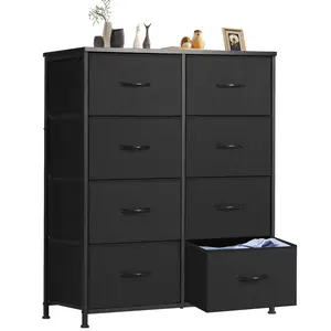 2024-8 Drawers Dresser, Fabric Drawer Dresser, Storage Chest Organizer Units, Dresser & Chest of Drawers, Storage Tower with Fabric Bins, Drawer Cabinet, Metal Frame, Lightweight Furniture for Living Room, Bedroom, Bathroom