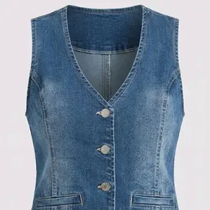 Vest dark blue Womenswear Minimalist Sleeveless Vneck