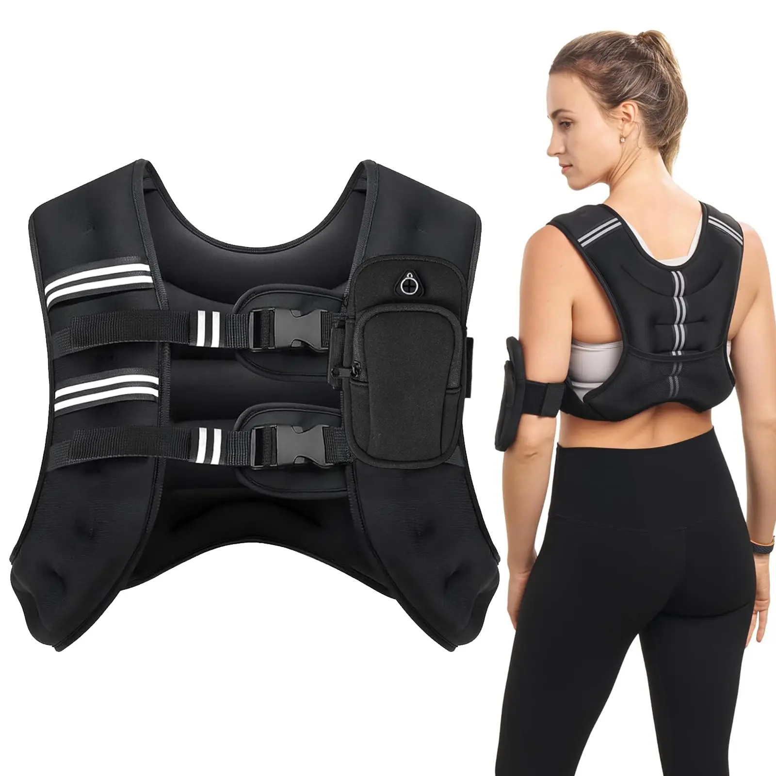 Weighted Vest 8lbs 12lbs 16lbs 20lbs 25lbs with Detachable Phone Pouch Rucking Vest for Men Women Walking Running Training