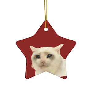 Ceramic Ornament, Cat Lover Christmas Tree Decoration, Sad Cat Meme Gift, Funny Cat Ornament for Stocking Stuffers, Secret Santa