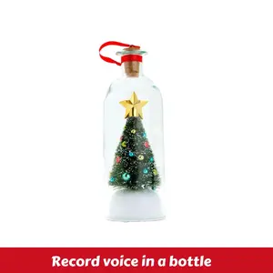 Recordable Message in a Bottle Christmas Tree – Personalized Voice Glass Ornament with Snow Scene – Heartfelt Christmas Gift for Mom, Kids, Friends or Lovers