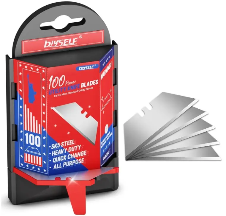 DIYSELF Utility Knife Blades 100 Pack, Box Cutter Blades Refills with Dispenser, Razor Blades Utility Knife Replacement Blade for Box Cutter, Razor Knife Blade