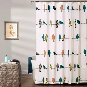 Lush Decor Rowley Birds Shower Curtain - Colorful Farmhouse Iron Design with Colorful Birds