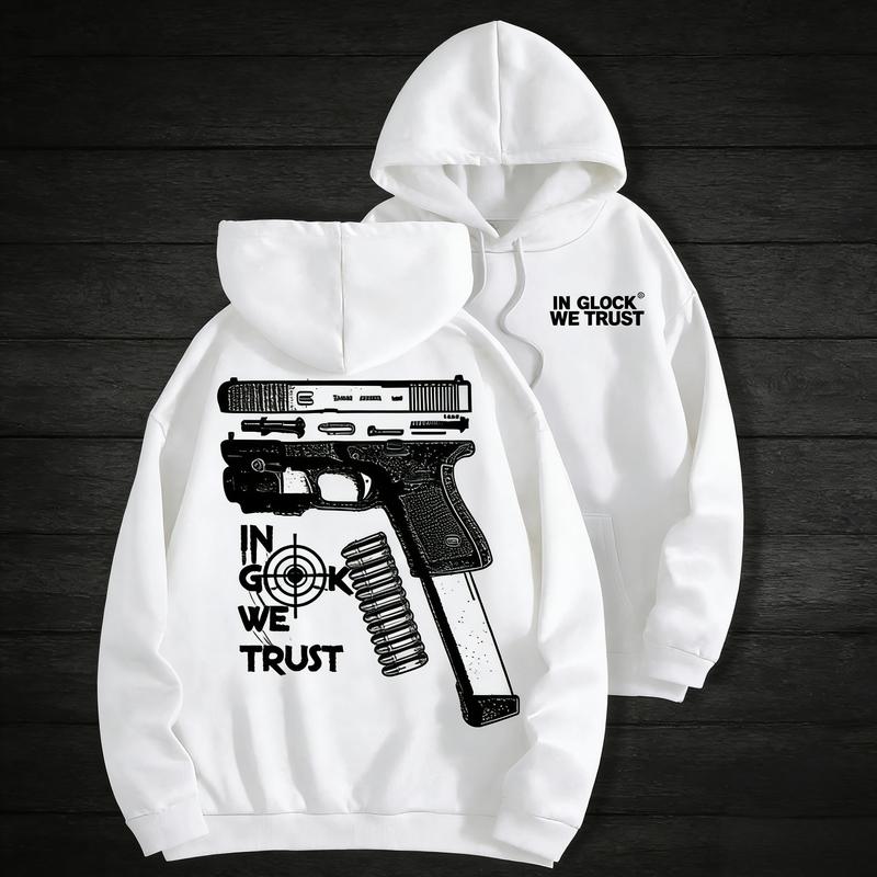 In Glock We Trust Ver2 Hoodie – 2 Sided Gun Graphic Pullover, Tactical Pistol Print Sweatshirt, Vintage Firearm Logo T-Shirt, Unisex  Streetwear Top for Men & Women hoodies go hard riot streetwear new york outfit casual weekend style trendy