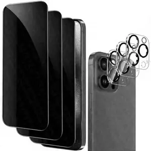 [3+3] 3 Pieces Of Tempered Glass Privacy Screen Protector + 3 Pieces Of Lens Protector For IPhone12 13 14 15 16 Pro Promax Series Full Coverage