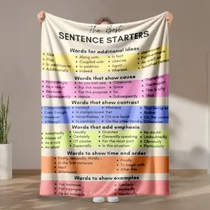 1 piece Common English Sentence Starters and Their Categories Summary themed flannel blanket - All-season flannel blanket, suitable for sofas and beds, super soft and comfortable, modern geometric pattern design, digital printing, 100% polyester