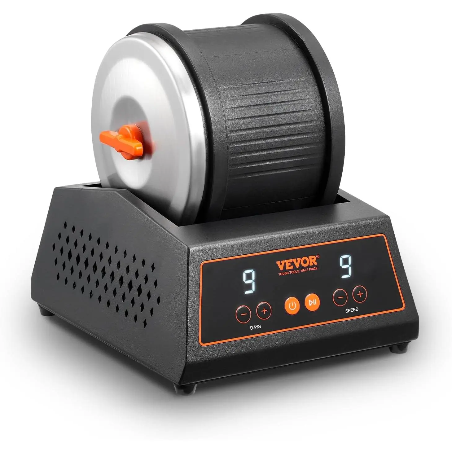 VEVOR Rock Tumbler Machine, 4 lbs Rock Polishing Machine, 9 Speed Settings 9-Day Polishing Timer Stone Tumbler, Direct Drive Motor Rock Polisher, Cold-rolled Steel Body, Rock Polisher for Adults Kids