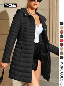 Women's Winter Cotton Jacket Coat Outerwear, Casual Daily Lightweight Warm Commuter Hooded Long Sleeve Cotton Vest with Zipper, Button, Pockets, Fall & Winter Fashion