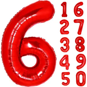 40 Inch Giant Red Number 6 Balloon, Helium Mylar Foil Number Balloons for Birthday Party, 6th Birthday Decorations for Kids, Anniversary Party Decorations Supplies (Red Number 6)
