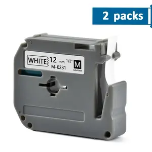 (2 Pieces) Compatible Mk-231 M-K231 Laminated Label Tape, Suitable for Pt-80 Pt-70, High-Quality Labeling Solution