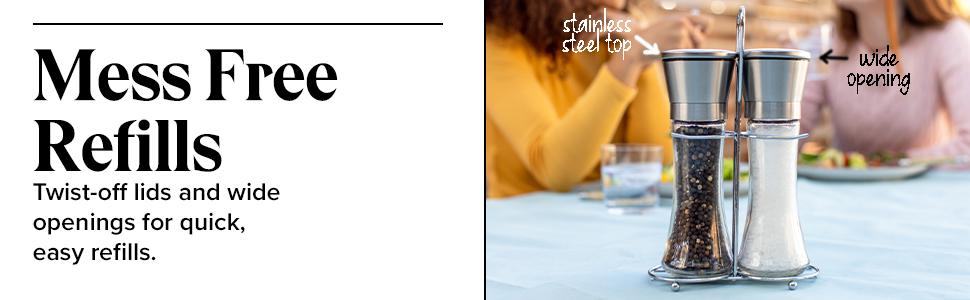 [ Limited time Deal ] -Salt and Pepper Grinder Set - Stainless Steel Refillable Salt & Peppercorn Shakers Glass Kitchen Seasoning Utensils