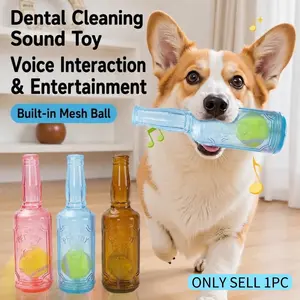 Interactive Dog Toy with Blue Water Bottle, Chewing Toy with Crinkle Tennis Ball, Suitable for Small and Medium Dogs, Promotes Playtime