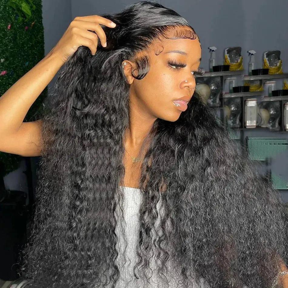 Bling Hair Deep Wave Frontal Wig 13x4 13x6 HD Lace Front Wig 180% Deep Curly Transparent Lace Frontal Human Hair Wigs For Women PrePlucked Lace Hairline Natural Color