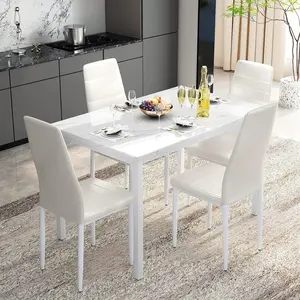 AWQM 5-Piece Dining Table Set for 4 - Faux Marble Kitchen Table with Upholstered Leather Chairs, Small Waterproof Wine Morden Dining Room Table Set Furniture Modern