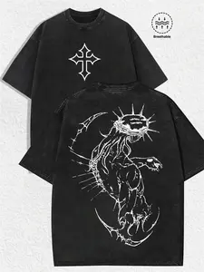 Men's Casual Cotton Soft Short Sleeve T-Shirt, Front Cross Symbol & Back Faith Print, Comfortable Skin-Friendly Fabric, Regular Fit