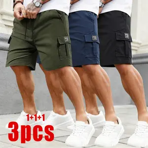 3-Pack Men’s Cargo Shorts, Lightweight Multi-Pocket Casual Shorts with Elastic Drawstring Waist, Quick-Dry Work Shorts for Outdoor, Hiking & Everyday Wear.