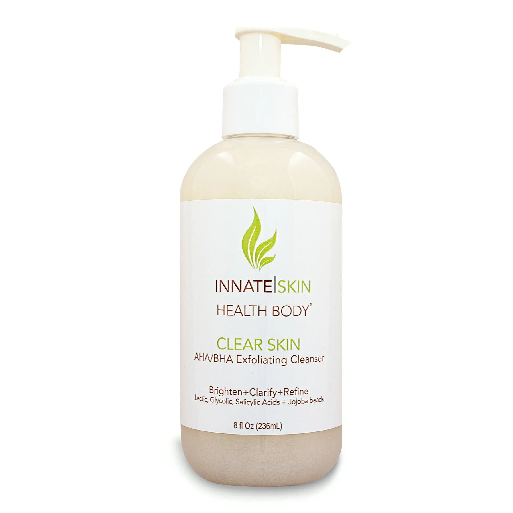 Clear Skin AHA BHA Exfoliating Cleanser Glycolic & Salicylic Acid Cleanser, Jojoba Beads - 8oz Pump
