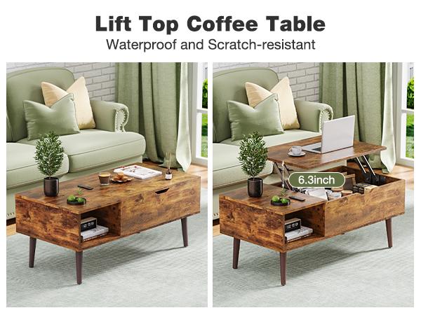 Coffee Table,Lift Top Coffee Tables for Living Room,Rising Tabletop Wood Dining Center Tables with Storage Shelf and Hidden Compartment