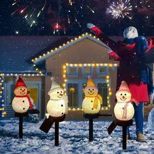 Solar-Powered Christmas Snowman Lights (Red, Yellow, Blue, Pink) - Perfect for Christmas Decor, Outdoor Garden, Yard, Patio