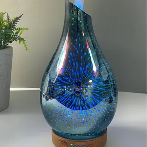 Manufacturer 3D Glass Wood Grain Essential Oil Aromatherapy Diffuser Humidifier Ultrasonic Mini Night Light Essential Oil Diffuser