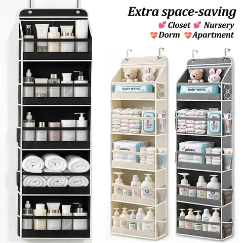 5-Tier Hangable Over The Door Storage Organizer for Nursey, Closet Storage, 10 Pockets, 60lbs Capacity, Space Saving Home Solution for Nursery & Bathroom