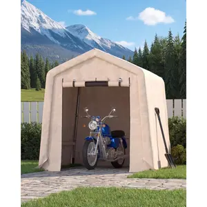 Garvee 6X6Ft Outdoor Storage Shed, Portable Garage with Roll-Up Door & Vent, 240G Heavy-Duty Waterproof PE Tarp & UV-Resistant, Carport Tent for Motorcycle, Firewood, Garden Tools, Khaki