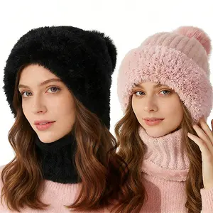 Winter Knit Hat  Ear Flaps 3-in-1 Beanie Scarf Mask Set