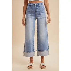 Comfort Stretch Wide Leg Cuff Jeans