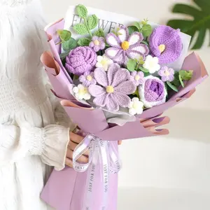 Purple Crochet Flower Bouquet Big 50cm for Girlfriend, Handmade Cottagecore Yarn Flowers, Aesthetic Forever Bouquet Flowers elegant gift