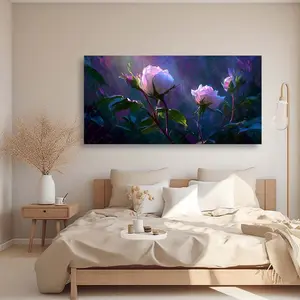 Modern Light and Shadow Rose Abstract Wall Art - Black wooden frame stretched canvas, pink and gold tones, suitable for horizontal and vertical decoration in living rooms, bedrooms, and offices, ready to hang - dark background with pink roses, wall decora
