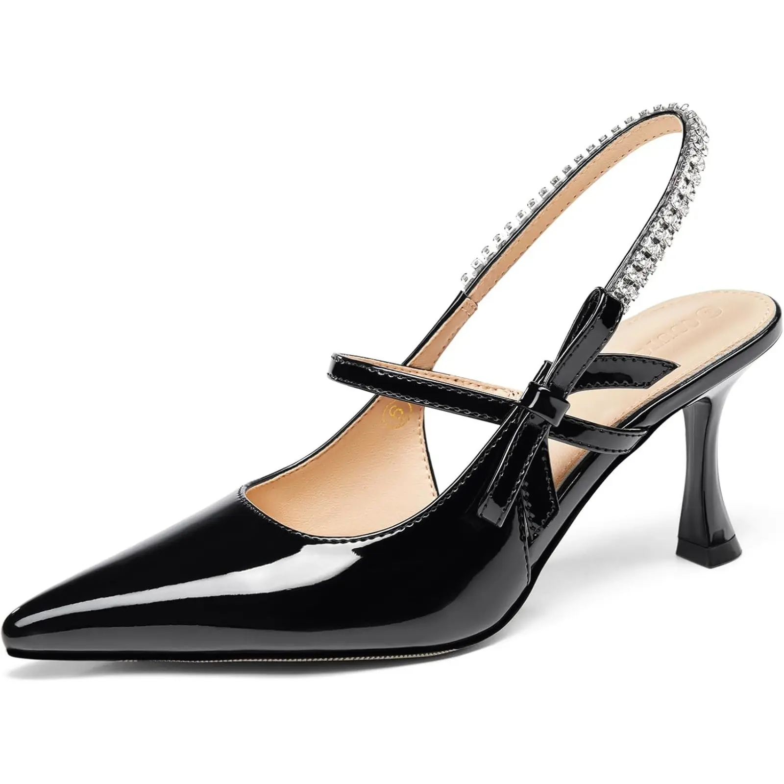 Coutgo Women's Shoes, Crystal Embellished Low Heel Dress Pumps, Lightweight and Slip On for Formal Occasions, Kitten Heel, Rubber, Weight, Classical Chic, None, All Seasons, Bow, Elegant, Footwear, Formal Wear, Heels For Women, Dainty Heels