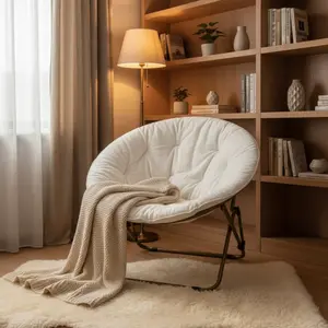Moon Chair-Cloud-Soft Waffle Flannel Foldable Lazy Seat 300lbs Sturdy Steel Frame Triangular Structure Floor Friendly No Scratches Ideal for Dorms Small Apartments