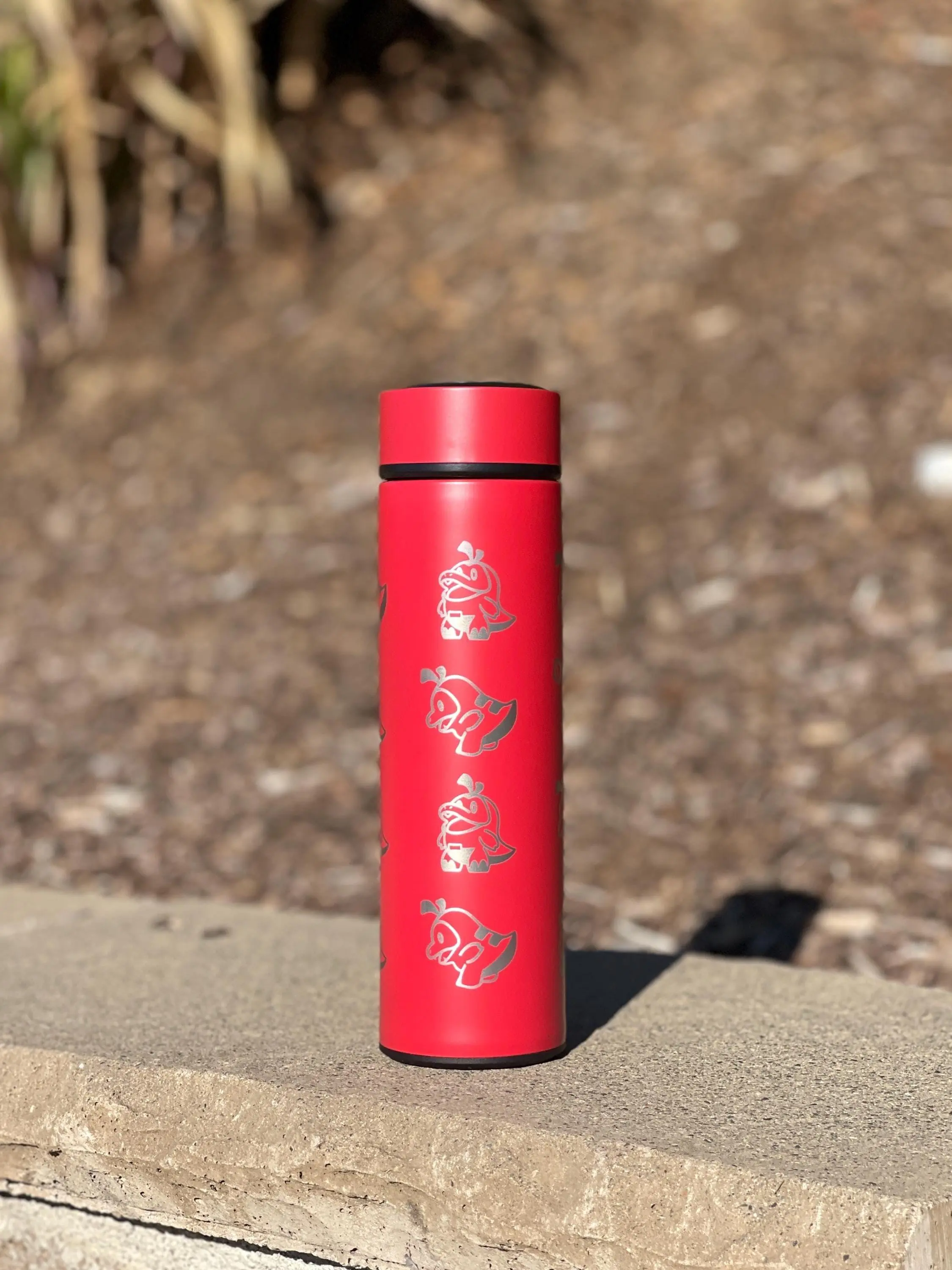 Fuecoco Coffee Tumbler, Engraved Water Bottle with Tea Infuser, Sleeping & Friendly Chef Fueco, Paldea Fire Starter, Game Birthday Gift