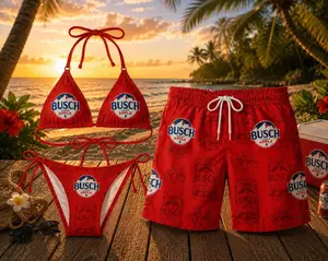 Busch L!ght Apple Matching Swimsuit Set, Busch Light USA Bikini& Short Matching Couple, Patriotic Couple Bikini, USA Flag Swim Trunks, Summer Beachwear Outfit