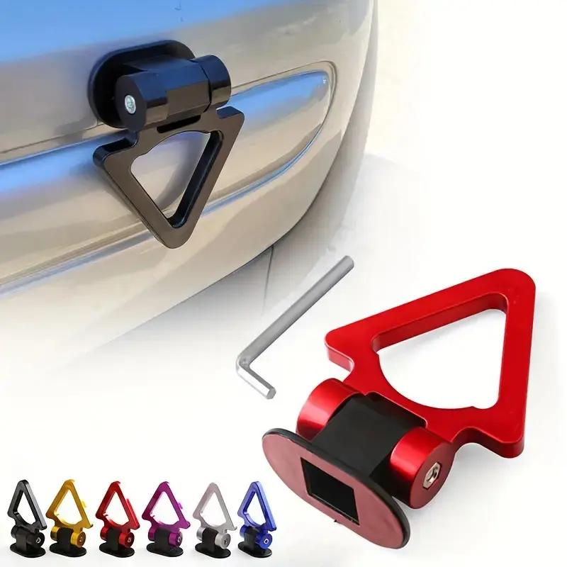 1pc Universal Car & SUV Tow Hook, Racing Style, Triangle Track Design, self-adhesive, Durable PC Material, Auto Accessories, Fits Various Vehicle Models, External Mudguard Clamp, Car Essentials, Car Stuff
