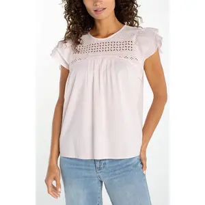 Double Flutter Sleeve Woven Blouse w/ Embroidery (Liverpool)