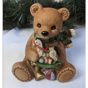 Vintage Homco Christmas Boy Bear Porcelain Figurine