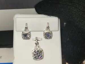 Moissanite Jewelry Set – Cushion Cut Pendant & Earrings (925 Sterling Silver, 5.00 CTW)