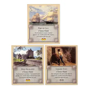 3-Pack Bonus Cards: Longest Turn, Port of Call and Most Developed compatible with Catan's Settlers of Catan and Catan Expansions