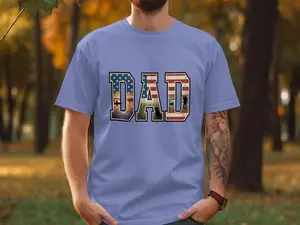DAD American Flag T-Shirt, Fishing Hunting Dad Gift, Patriotic Father Tee, Outdoor Enthusiast T-Shirts, Labrador Retriever Dad, Vintage Flag