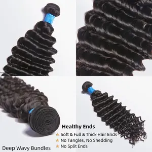 Ashine Deep Wave Texture Brazilian Virgin Hair Bundles 100% Human Hair Double Weft Natural Off Black 12-30" Length Soft Silky Straight No Tangles No Shedding Salon Quality