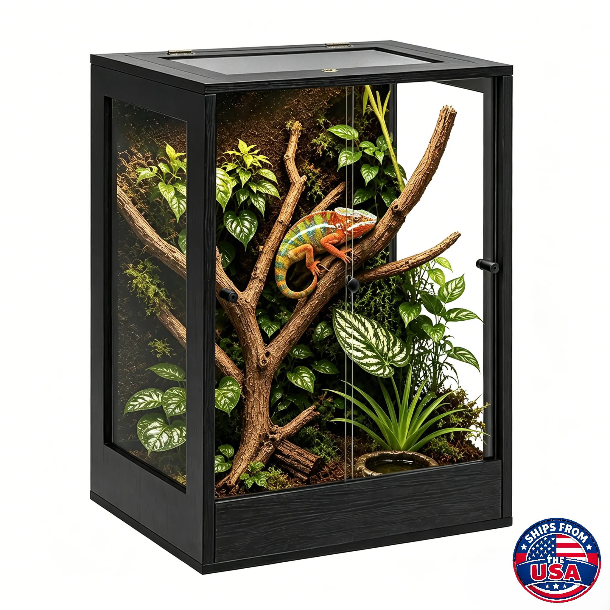 PROLEE 65 Gal Glass Reptile Terrarium, 24x18x36in Vertical Tank with Ventilated Mesh Top, Front Sliding Doors for Chameleons & Crested Geckos Rainforest Habitat