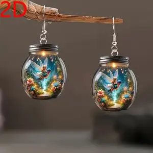 Charming Elf & Hummingbird Party Sparkle Acrylic Drop Earrings AD289375 – Lightweight, Durable Fashion Jewelry for Christmas, Valentine’s Day, Birthdays & More – Butterfly