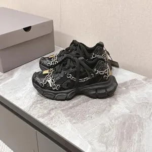 Dad shoes Sneakers Platform Sports Metal chains Retro shoes Mans and Women Mesh Genuine Leather Couple Sneakers Flat Platform Sports Metal chains Retro shoes