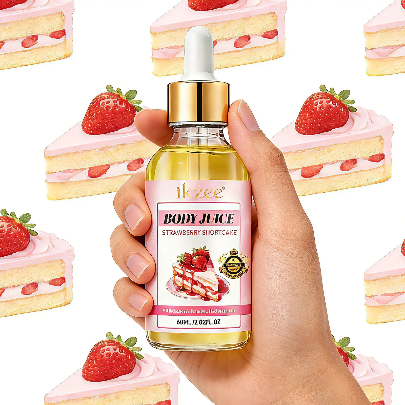 Ikzee Strawberry Scented Body Oil 60ML, Multi-Purpose Moisturizing Skincare, Suitable for Massage and Daily Use, Soft and Smooth Skin, Christmas Gift, Fragrance