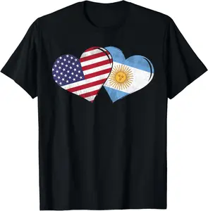 100%cotton Vintage Argentina - American Flag Heart For Argentinian T-Shirt