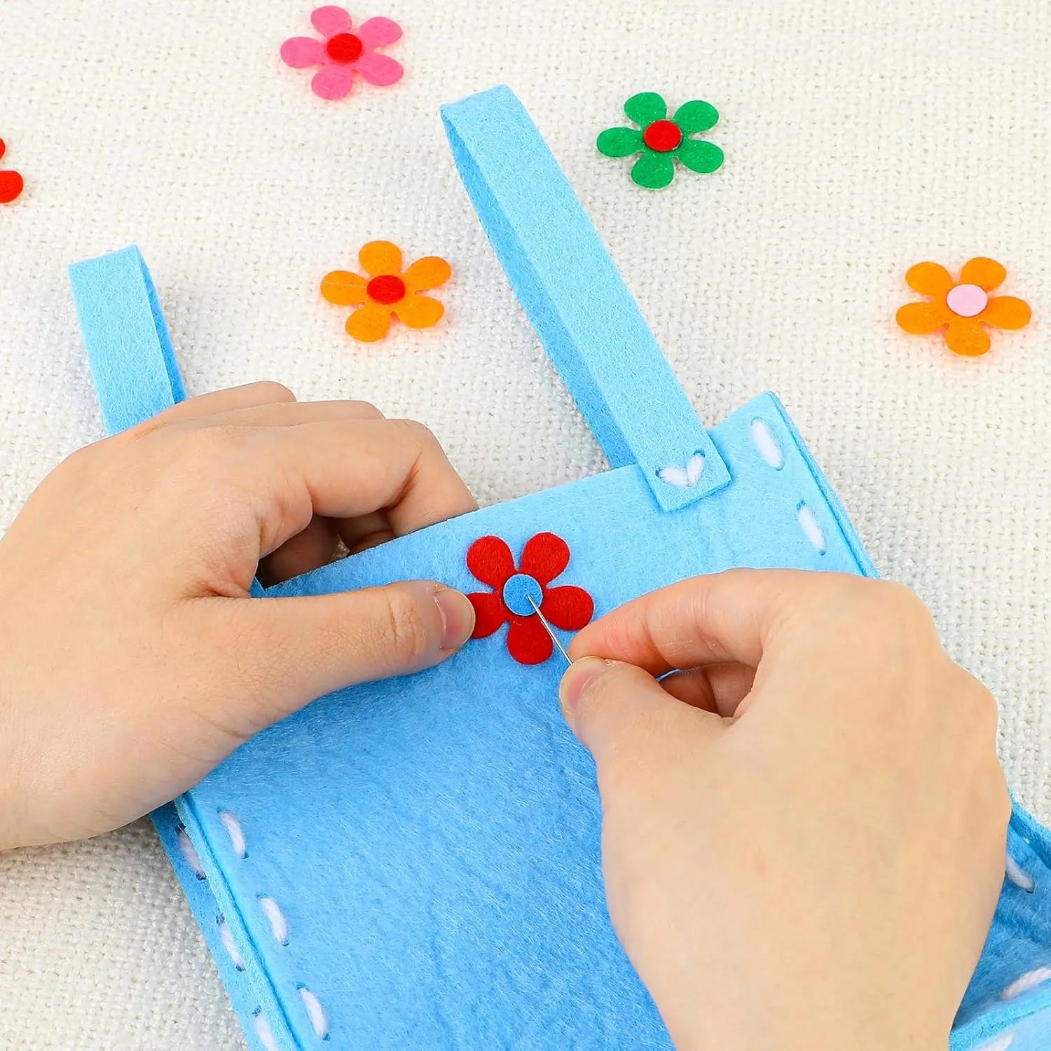 40pcs Mixed Color Self-Adhesive Flower Decorations, Felt Flower Craft Kit, DIY Five-Petal Flower Materials, Ideal for Handicrafts and Mother's Day Projects