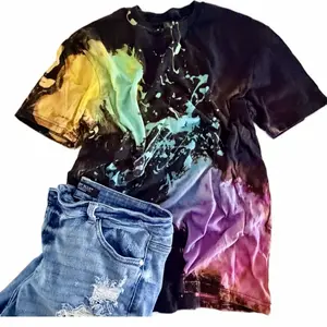 Bright Rainbow Splatter Tie Dye Shirt, Bleach Splatter Tee, Rainbow Splashed Crewneck, Paint  Splatter, One of a Kind Cotton T-Shirt, Everyday Fashion, Unique Finds, Cotton Comfy, Casual Fit Black Shirt, Unisex/Adult Size,